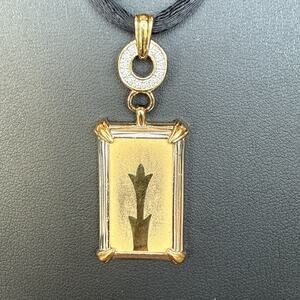 LENOX 925 Sterling Silver 2-Tone Vintage Real Diamond Modernist Pendant Necklace